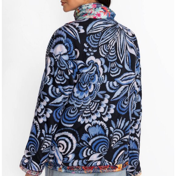 Johnny Was Joan Zip Cozy Sherpa Jacket Reversible Floral Mcdreamer Night Blue NW - Picture 6 of 6